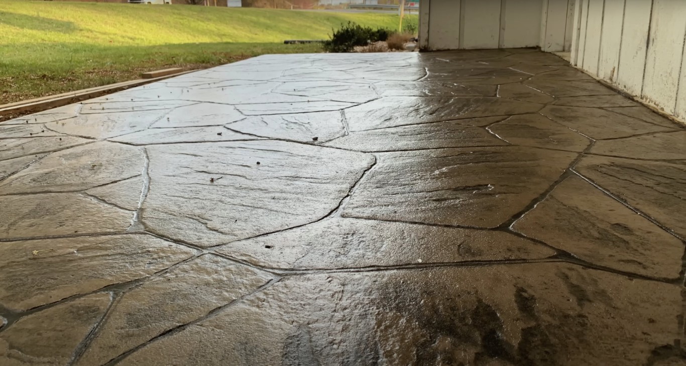 Decorative stamped concrete patio with stone pattern in Upland, CA